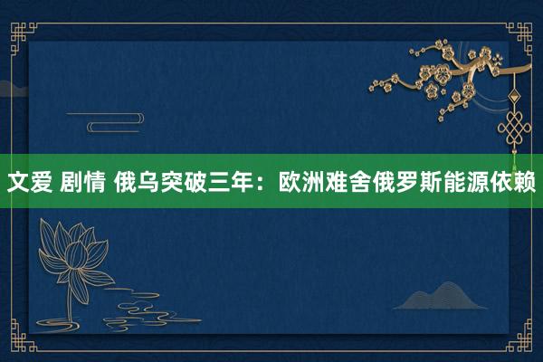 文爱 剧情 俄乌突破三年：欧洲难舍俄罗斯能源依赖