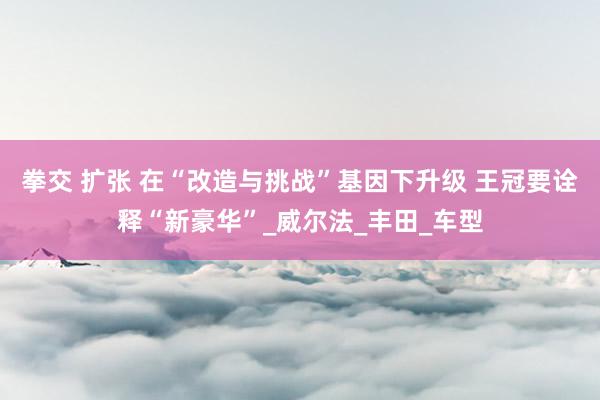 拳交 扩张 在“改造与挑战”基因下升级 王冠要诠释“新豪华”_威尔法_丰田_车型